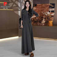 皮爾卡丹（pierre cardin）大尺碼氣質休閑長袖洋裝套裝女春秋顯瘦歐貨開衫打底裙子三件套 灰色三件套版歐貨歐洲站潮牌/歐 M 【100斤以內(nèi)】