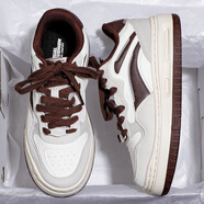 李寧休閑鞋女鞋2025新款淺口小白鞋軟彈潮流板鞋透氣舒適運動(dòng)鞋 白沙灰/云霧白/焦褐色 39