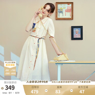 兩三事梵高文藝 美學(xué)漣漪 2025夏季新款印花貼布繡綁帶翻領(lǐng)連衣裙 杏色-y M