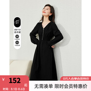梵希蔓（vimly）別致設計感黑色V領(lǐng)連衣裙秋裝女2025年新款收腰顯瘦a字裙子 30092 黑色  M