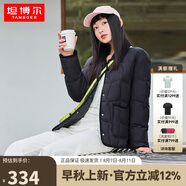 坦博爾羽絨服女短款翻領(lǐng)韓版寬松女士燈芯絨外套TD236266 黑色 160 