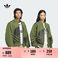 adidas情侶款復古寬松運動立領(lǐng)夾棉外套男女阿迪達斯官方三葉草 深橄欖綠 M