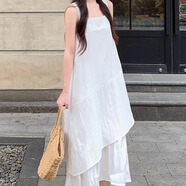 渝鼎福白色吊帶背心連衣裙子女裝2025夏季新款海邊度假穿搭無(wú)袖背帶長(cháng)裙 白色S （優(yōu)質(zhì)雙層）