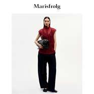 Marisfrolg【云感透透紗】瑪絲菲爾無袖褶皺感襯衫套頭立領(lǐng)襯衣 酒紅色 L