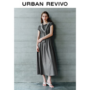 UR2025秋季新款女裝氣質(zhì)簡(jiǎn)約一字領(lǐng)修身收腰連衣裙UWM750116 深灰花灰 S