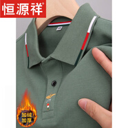 恒源祥高端純棉長(cháng)袖t恤男士翻領(lǐng)商務(wù)體恤外穿春秋季款中年帶刺繡POLO衫 77169綠色 加絨 4XL 190