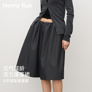 Henny Rue半身裙女褶皺蓬蓬中裙早秋新款韓版學(xué)院風(fēng)高腰顯瘦a字五分裙 麻灰色 均碼