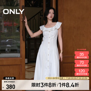 ONLY2025夏季新款減齡飛袖荷葉領(lǐng)拼接牛仔裙連衣裙女|125242007 J2G米白色 XL