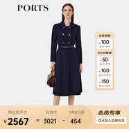 PORTS寶姿女裝秋季新款裝飾雙排扣時尚西裝領A字連衣裙女 丈青（預售） XS (2)