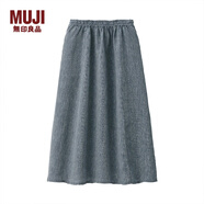 無印良品 MUJI 女式 法國亞麻 抽褶裙 深海軍藍(lán)X條紋 M