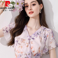 皮爾卡丹法式紫色時(shí)尚盤扣優(yōu)雅氣質(zhì)印花2025夏季新款仙女范碎花中長(zhǎng)連衣裙 紫色 L