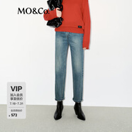 MO&Co.牛仔褲冬新品中高腰九分直筒時(shí)尚藍(lán)色洗水含棉