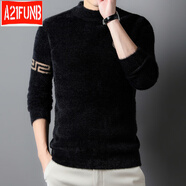 A 21 FUNB2025水貂絨毛衣男士冬季新款半高領(lǐng)貂絨衫保暖貂毛打底衫 黑色 2XL