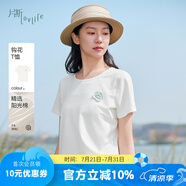 片斷正肩T恤女2025夏季新款圓領(lǐng)花朵設(shè)計文藝減齡小個子修身上衣 象牙白 M