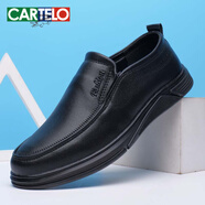 卡帝樂鱷魚（CARTELO）皮鞋男士新款春秋季商務(wù)休閑男鞋防滑耐磨軟底軟面中年爸爸鞋子男 1756 黑色一腳蹬 38