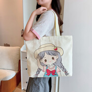 甜美可愛(ài)帆布包女2025新款大容量拉鏈單肩包通勤帆布袋卡通手提包 鄰家女孩