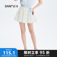 三福半身裙2024夏季碎花防走光內(nèi)襯雙層短裙女裝483825 白底藍(lán)花（花邊下擺） 165/68A/M