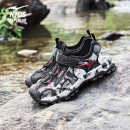 鴻星爾克兒童鞋涼鞋夏季女童鞋男童中大童包頭防撞沙灘鞋運動(dòng)鞋 正黑/赤丹紅 37