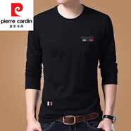 皮爾卡丹（pierre cardin）長(cháng)袖t恤男士春秋圓領(lǐng)純棉印花上衣服潮流打底衫秋衣大碼男裝體恤 字母-黑色【長(cháng)袖】 薄款 L