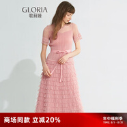 歌莉婭新年紅品連衣裙女氣質(zhì)蛋糕裙a字網(wǎng)紗長裙高級(jí)感小黑裙194K4BBI0 R27粉紅 F