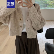 羅蒙（ROMON）小個子韓國chic復古麻花毛衣外套女秋冬寬松短款針織開衫上衣 杏色 均碼 -80-120斤