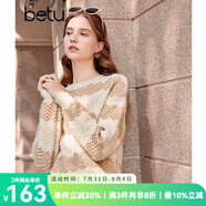 百圖betu女裝冬季新款毛衣圓領(lǐng)落肩長(zhǎng)袖撞色條紋毛衣女2311T44 駱駝色 XS