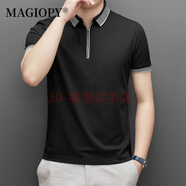 MAGIOPY奢侈高端品牌男裝2025夏季新款休閑短袖體恤男中青年拉鏈polo衫男 黑色 2XL