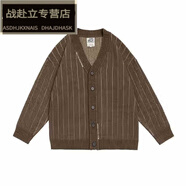 嬅欣HEYIJUN毛衣美拉德風(fēng) 秋冬中性條紋開衫加厚毛衣男女學(xué)院風(fēng)復(fù)古V 3265咖色模特同款毛衣 xl