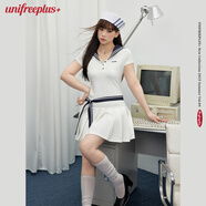 UNIFREEPLUS+大碼短袖連衣裙女海軍領(lǐng)修身運動(dòng)風(fēng)短裙 白色 2XL