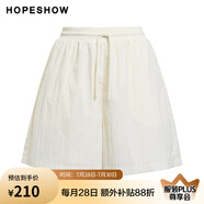 紅袖（hopeshow）夏季女裝 松緊腰抽繩拼接闊腿A字短褲89624231209 米白色 M