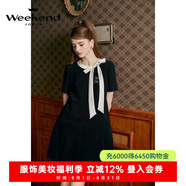卓雅周末（JORYA weekend）2024夏季新款蝴蝶結(jié)系帶字母圖案百褶拼接連衣裙EJWEBD01 黑色 S