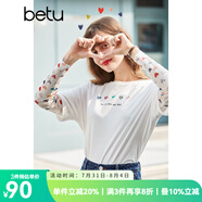 betu百圖女裝新疆棉印花長(cháng)袖T恤女假兩件網(wǎng)紗袖春夏新款上衣潮2103T62 白色 M M