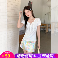 歐貝汐白色蕾絲拼接短袖T恤女2025新款夏季修身減齡小上衣 2287#白色 S