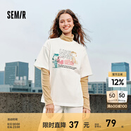 Semir[商場(chǎng)同款]史努比系列短袖T恤女中長(cháng)款印花2024新款純棉秋裝 本白10102 160/84A/M