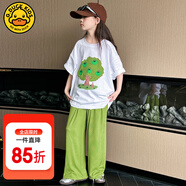 G.DUCKKIDS童裝女童夏裝套裝24新款兒童衣服女孩夏季短袖時(shí)尚漸變長褲兩件套 綠色-aqqgaig 130適合120-130cm年齡7-8歲cm