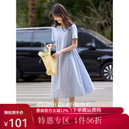 熙世界sllsky休閑度假風(fēng)短袖連衣裙高級(jí)感收腰a字長(zhǎng)裙子2025夏季新款 冰藍(lán)色 XL