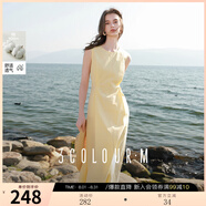 三彩2025夏季新款無袖背心裙圓領(lǐng)收腰A字裙長裙清新度假M(fèi) 嫩黃色 M 160/84A
