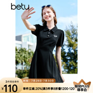 百圖betu女裝夏新款連衣裙時髦肌理收腰荷葉邊連衣裙女2303T95 黑色 S