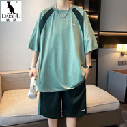 袋鼠（DAISHU）青少年夏季套裝短袖t恤男孩初中生高中生學(xué)生大童冰絲運動籃球服 10805-7020綠色套裝短袖+短褲 L (約100-120斤)