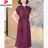 皮爾卡丹（pierre cardin）品牌年輕版香云紗連衣裙女2025夏新款洋氣減齡中年女媽媽da碼裙子 紫色 XL 120-130斤