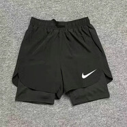 NBA VIBE夏季跑步游泳田徑短褲速干運動(dòng)訓練三分防走光潮流雙層兩件 雙層假兩件黑色不帶口袋【小勾】 L 【建議95-110斤】