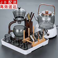 正揚 玻璃功夫自動茶具套裝懶人家用茶杯茶壺泡茶器辦公室會客喝茶整套 自動樓閣煙灰+6把杯+杯架+四琴胡白+如意壺鉆白