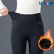 XQBKUW秋冬加絨/不加絨牛仔褲女高腰彈力小腳褲加大碼修身顯瘦長(cháng)褲外穿 黑色 加絨 31 建議132-139斤