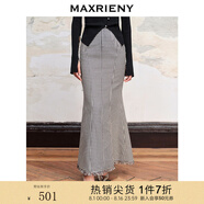 MAXRIENY【商場同款】法式復(fù)古氛圍感千鳥格魚尾半裙半身裙 黑白格紋 L 03