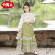 紛資言女童馬面裙改良漢服兒童古裝中國風唐裝夏季套裝女孩超仙公主裙 單獨淺綠色馬面裙沒有贈品 160 (建議身高151-160)