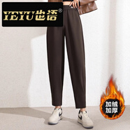 也語(yǔ)（YEYU）哈倫褲子女秋冬梧桐褲新款休閑厚棉褲羅卜老爹 深咖色加絨-商場(chǎng)梧桐褲專(zhuān)柜高腰奶芙褲黑色馬丁靴褲 L L[適合106-115斤]