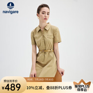 Navigare意大利小帆船短袖襯衫裙女士夏季時(shí)尚百搭小個(gè)子連衣裙簡(jiǎn)約中裙女 瑪奇朵 XL 碼