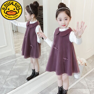 G.DUCKKIDS女童2023春秋套裝連衣裙新款韓版兒童兩件套背心裙女孩公主裙 紫色 120 cm