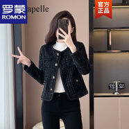 羅蒙小香風(fēng)短外套女2024春秋季新款粗花呢小西裝氣質(zhì)圓領(lǐng)單排扣上衣服 黑色 S