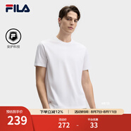FILA 斐樂官方男子女子針織短袖衫2025春新款簡約休閑舒適情侶圓領(lǐng)T恤 標(biāo)準(zhǔn)白-WT 4XL